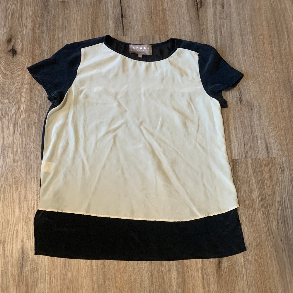 Vintage Space Style Concept Cream Black Hi Low Blouse Made in Italy Size 46 Euro